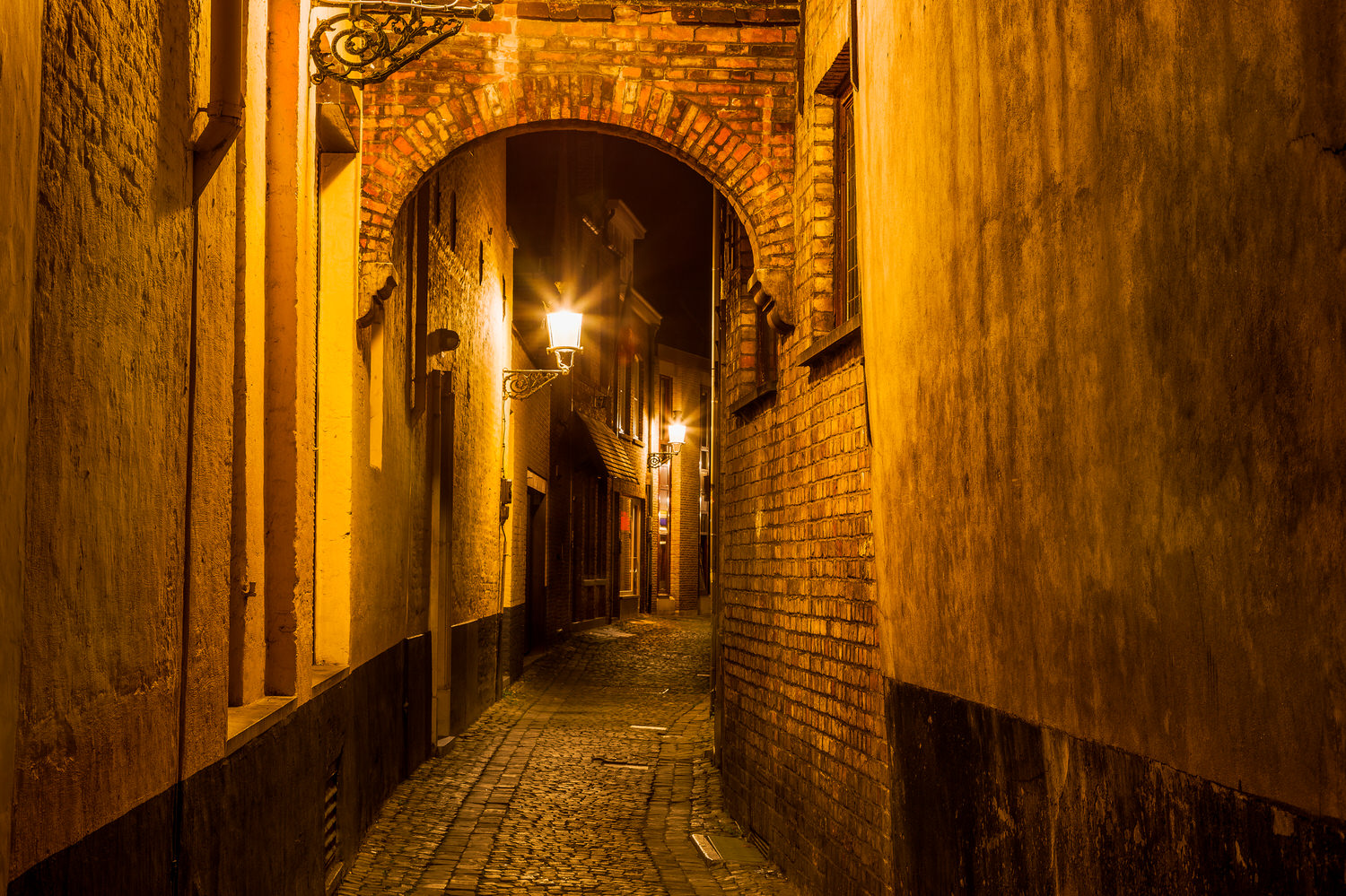Alleyway at Night, Bruges, Belgium