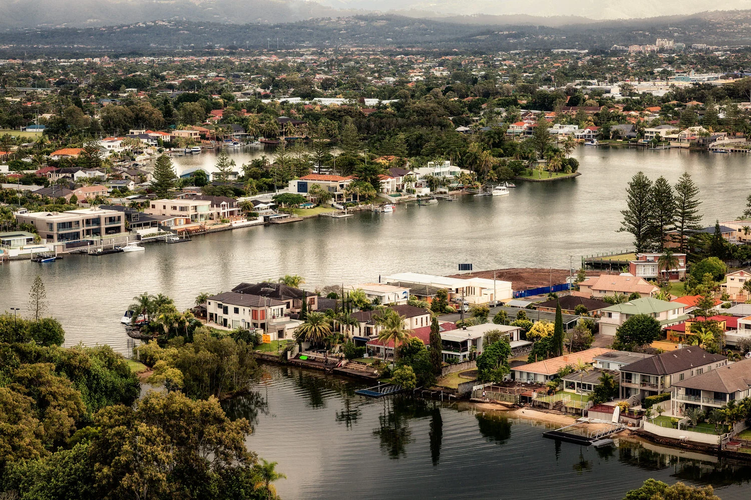 Local housing along canals in Surfers Paradise on Australia's Gold Coast.