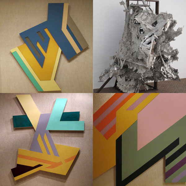 Multiple Frank Stella works on display in both of the gallery spaces.