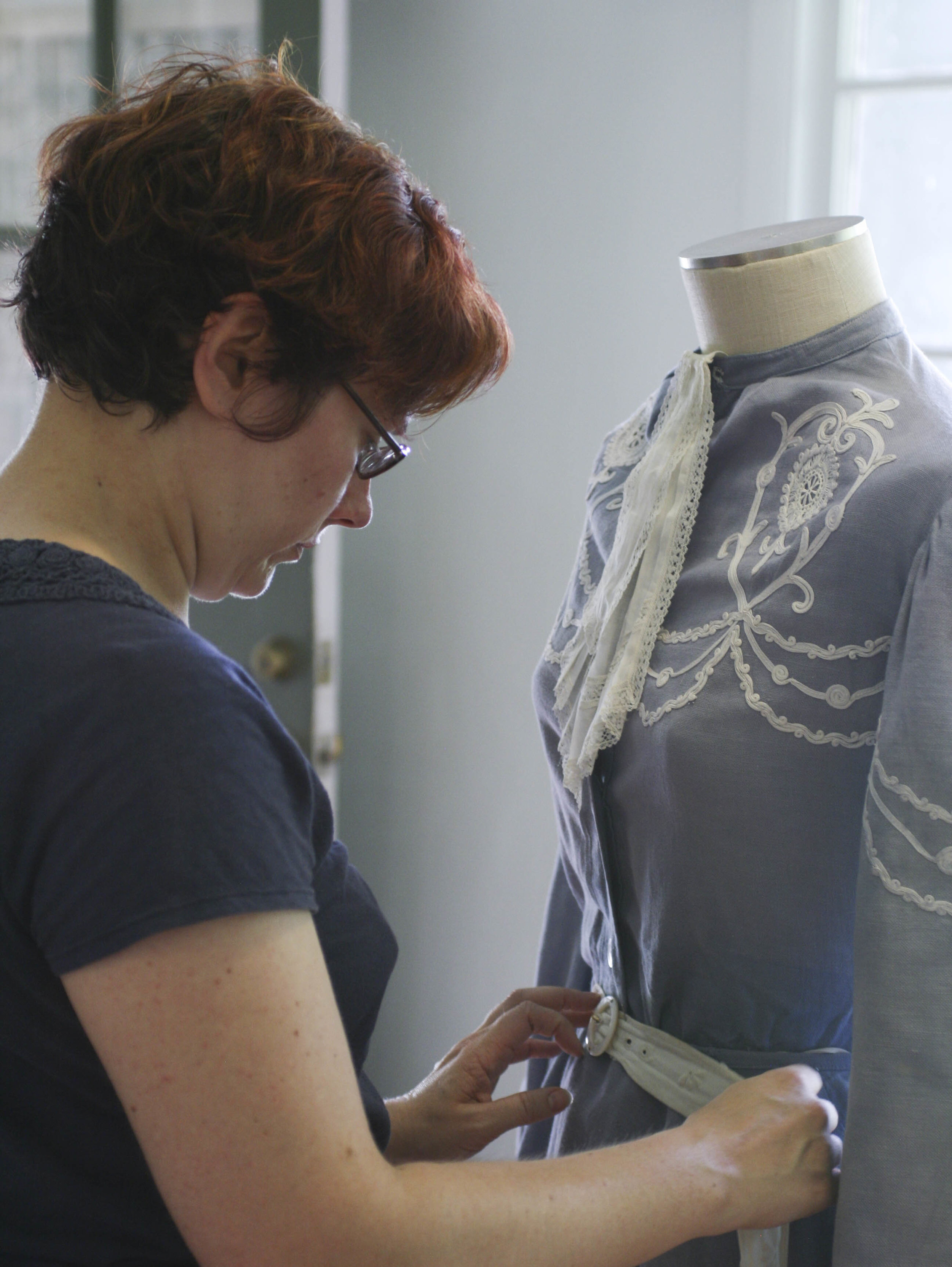  “Typically, we would take the garment apart to figure out how it was made, and create a pattern out of it,” Medlock said. She can’t do that with these historical pieces -- instead, she is examining each piece and taking detailed notes, drawings and 