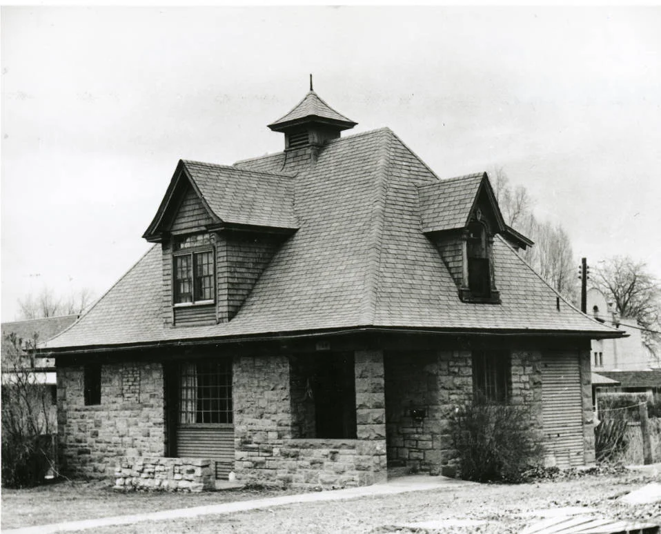 Circa 1976, from the Fort Collins History Connection archives. Black and white photograph of the Avery Carriage House located at 108 North Meldrum; Fort Collins, Colorado. The Avery House is located at 328 West Mountain Avenue; Fort Collins, Colorado.