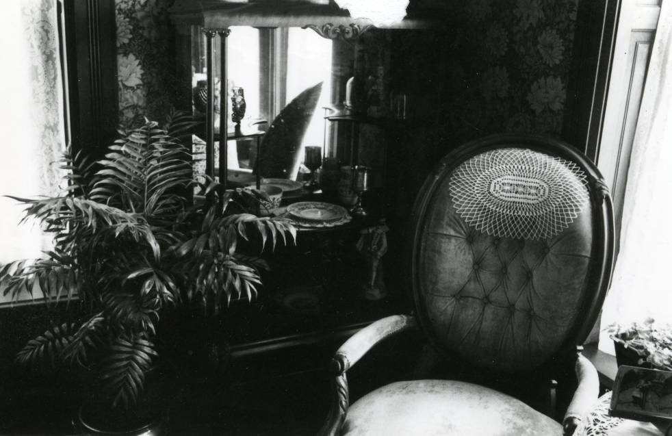  Circa 1980. Black and white photograph of the interior of the Avery House located at 328 West Mountain Avenue; Fort Collins, Colorado. 