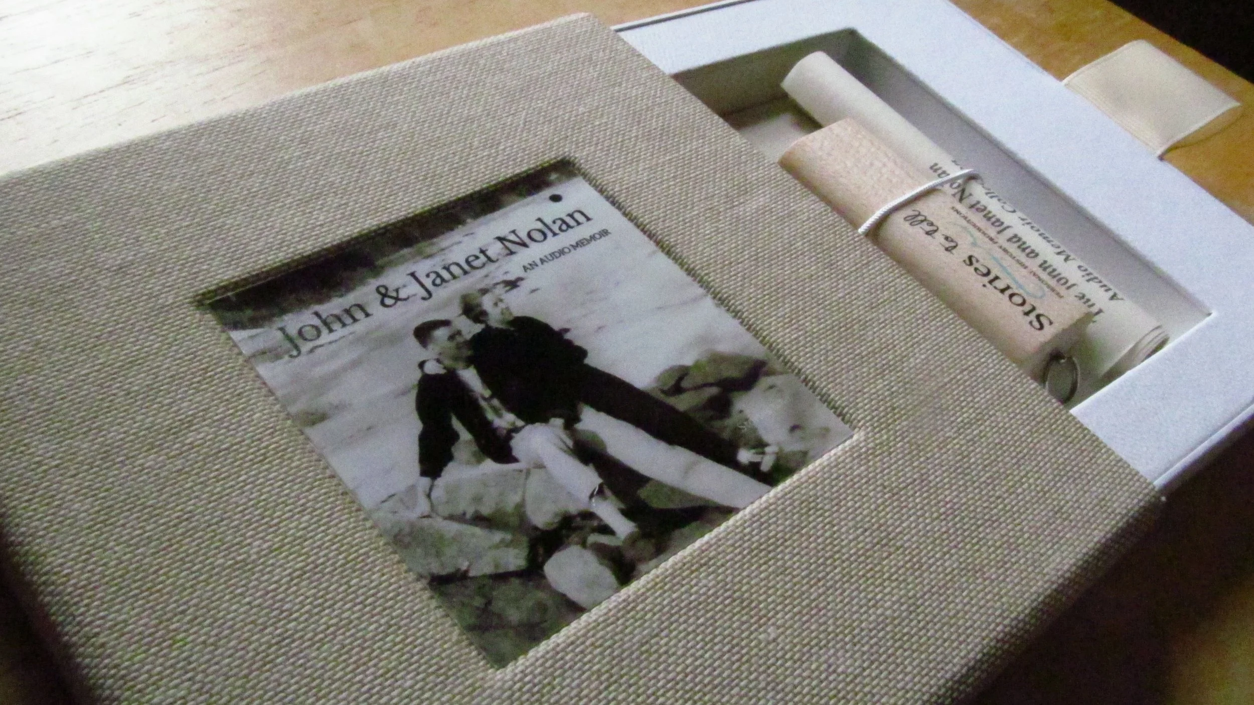 Audio Memoir on USB in custom linen case. 