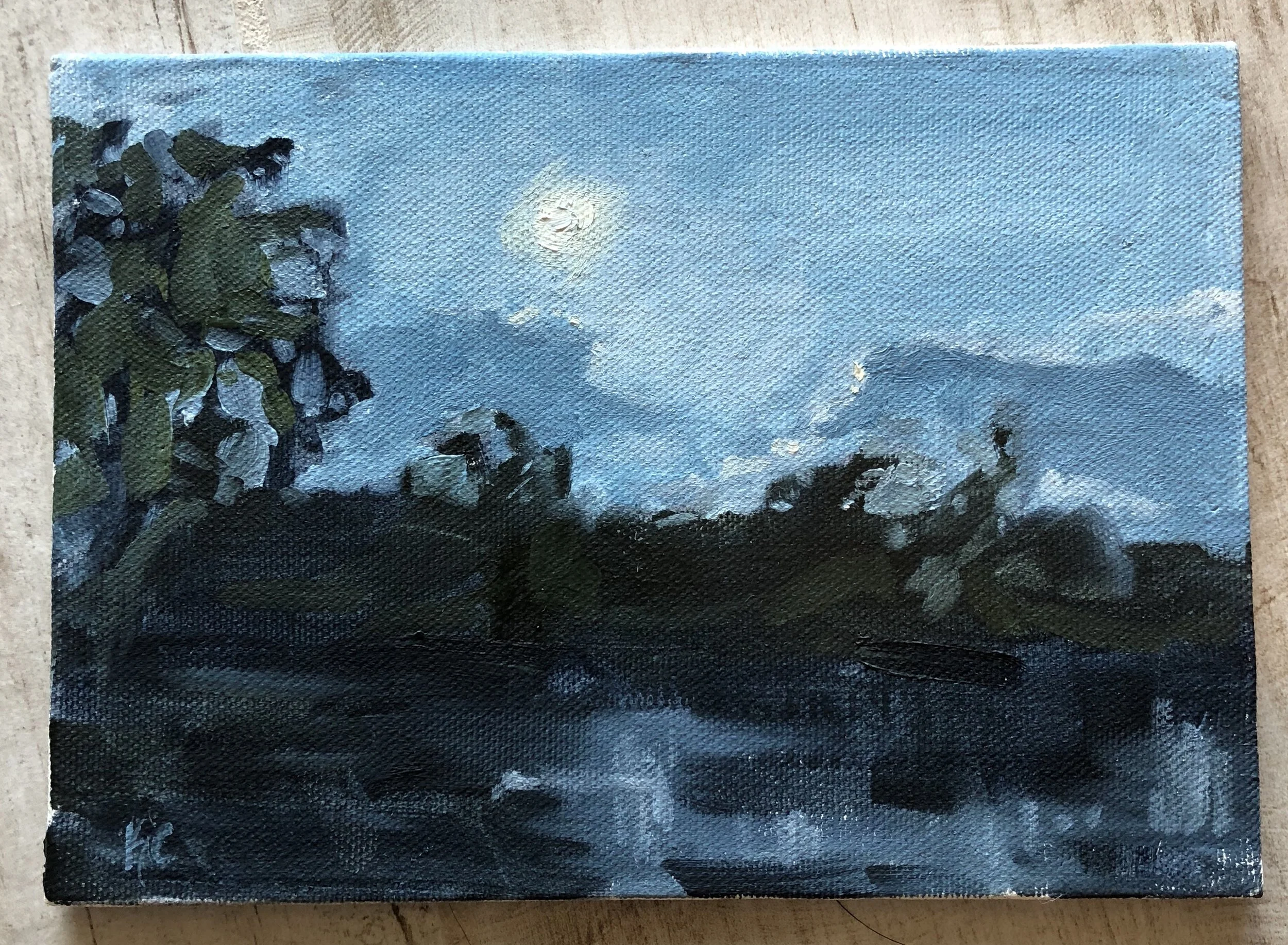 26 May 2018 Ceruealean blue and titanium white. Late afternoon haze.