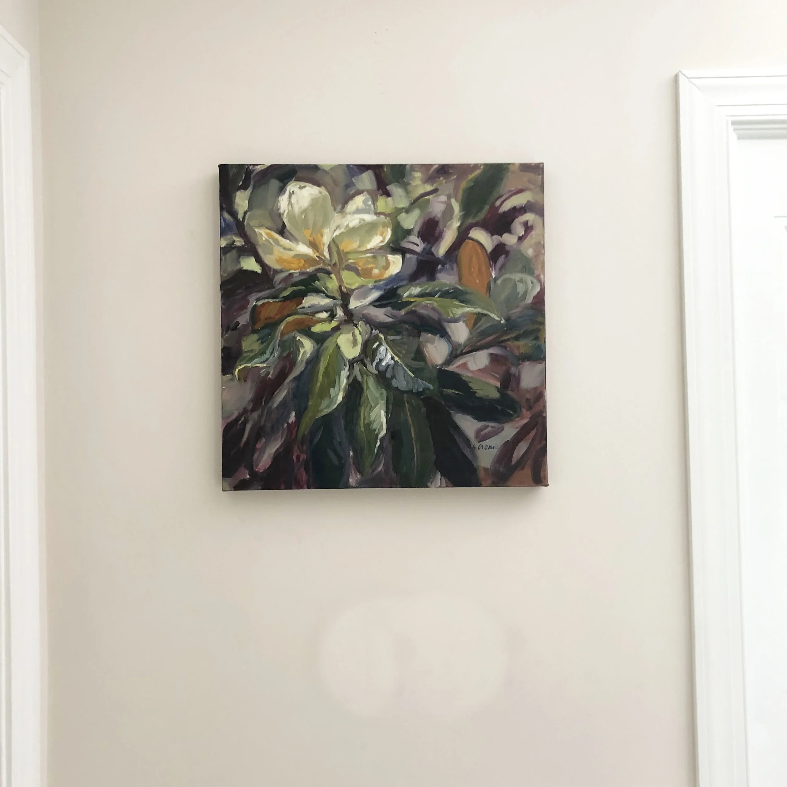 20”x20” First Bloom, painted “en plein air” at the first sight of blossoms. There’s something medicinal about dropping all plans to paint a flower. Available via Stellers Gallery, http://stellersgallery.com/, (904) 396-9492