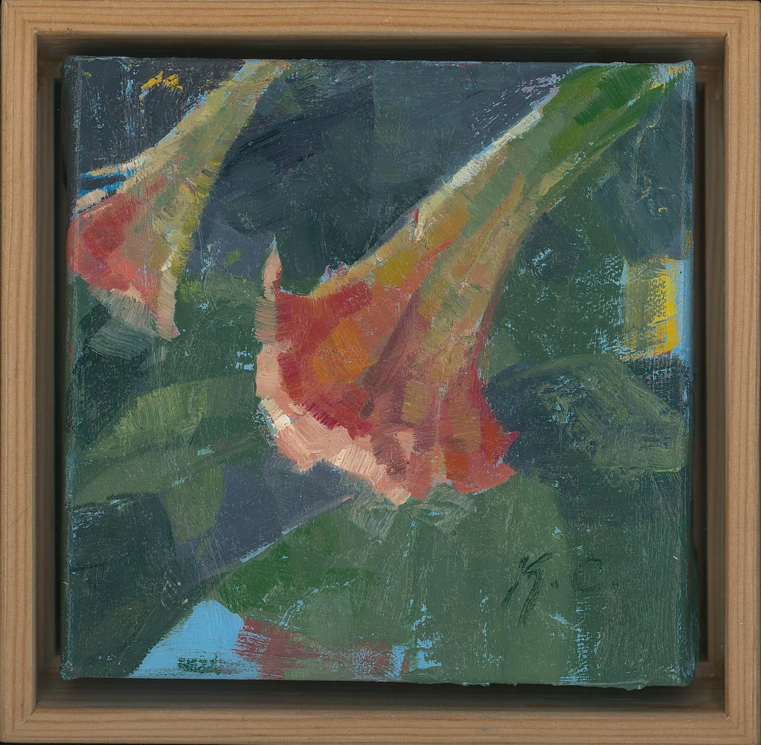 “Trumpets” 6"x6" Framed Original Oil Painting