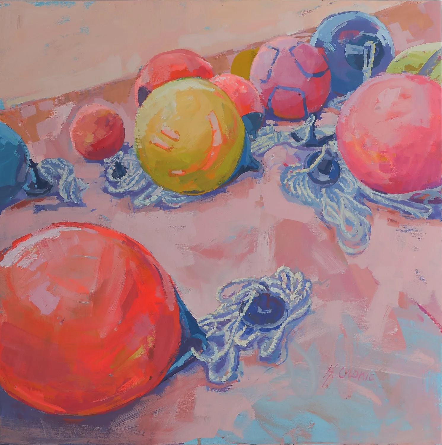 Happy Buoys, 24"x24" gouache on canvas