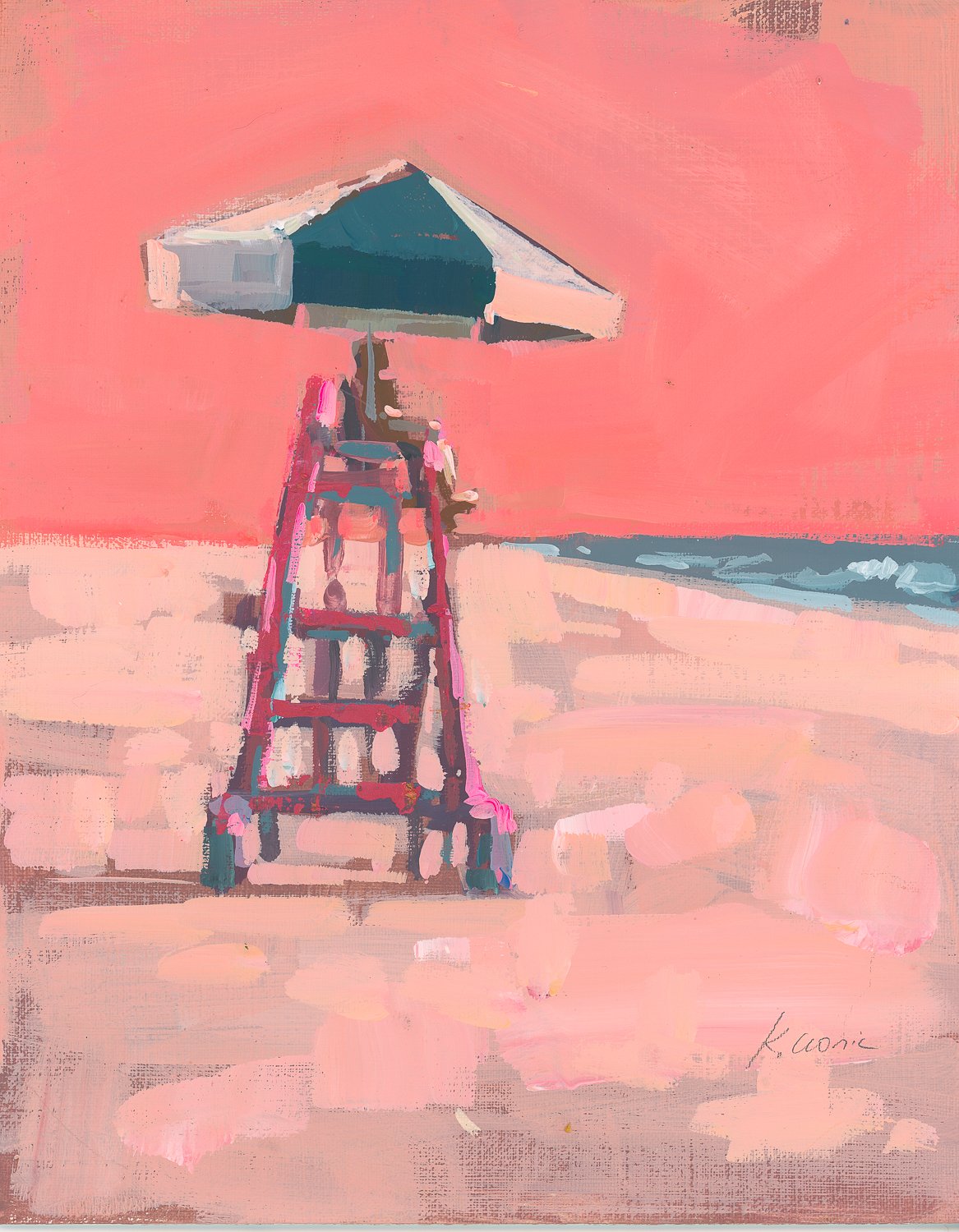 lifeguard chair in grapefruit 8x10 gouache on board .jpg