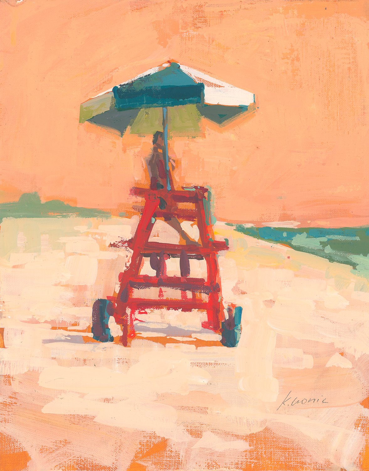 lifeguard chair in tangerine 8x10 gouache on board .jpg