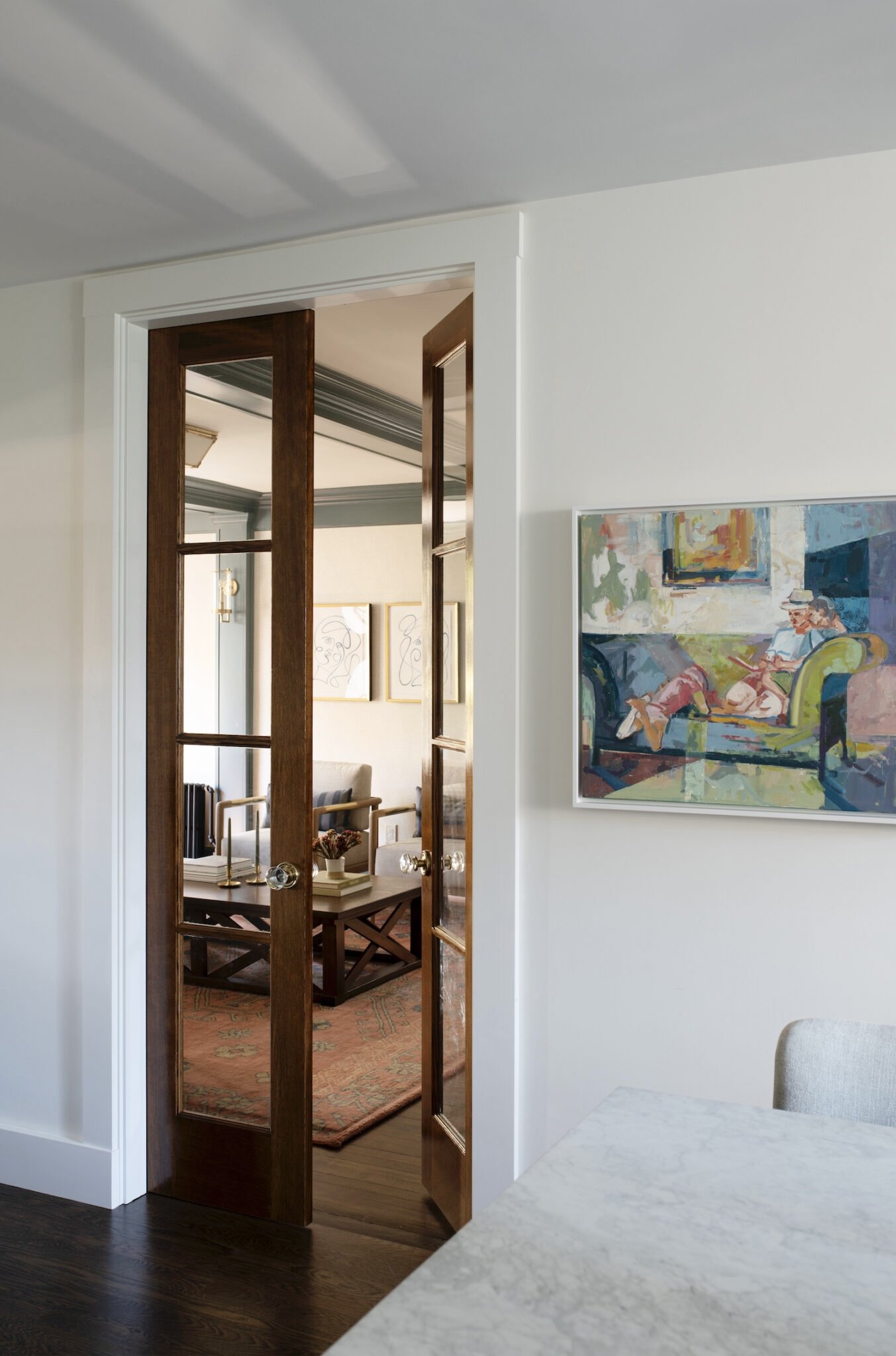  Newton, MA Interior Design: Meredith Rodday Design · Photography: Jessica Delaney Photography · Art: Libby Sylvia Artstyle · Rugs: Landry &amp; Arcari · Drapery: Makkas Drapery Workroom  https://thehavenlist.com/transforming-a-1918-home-from-disjoin