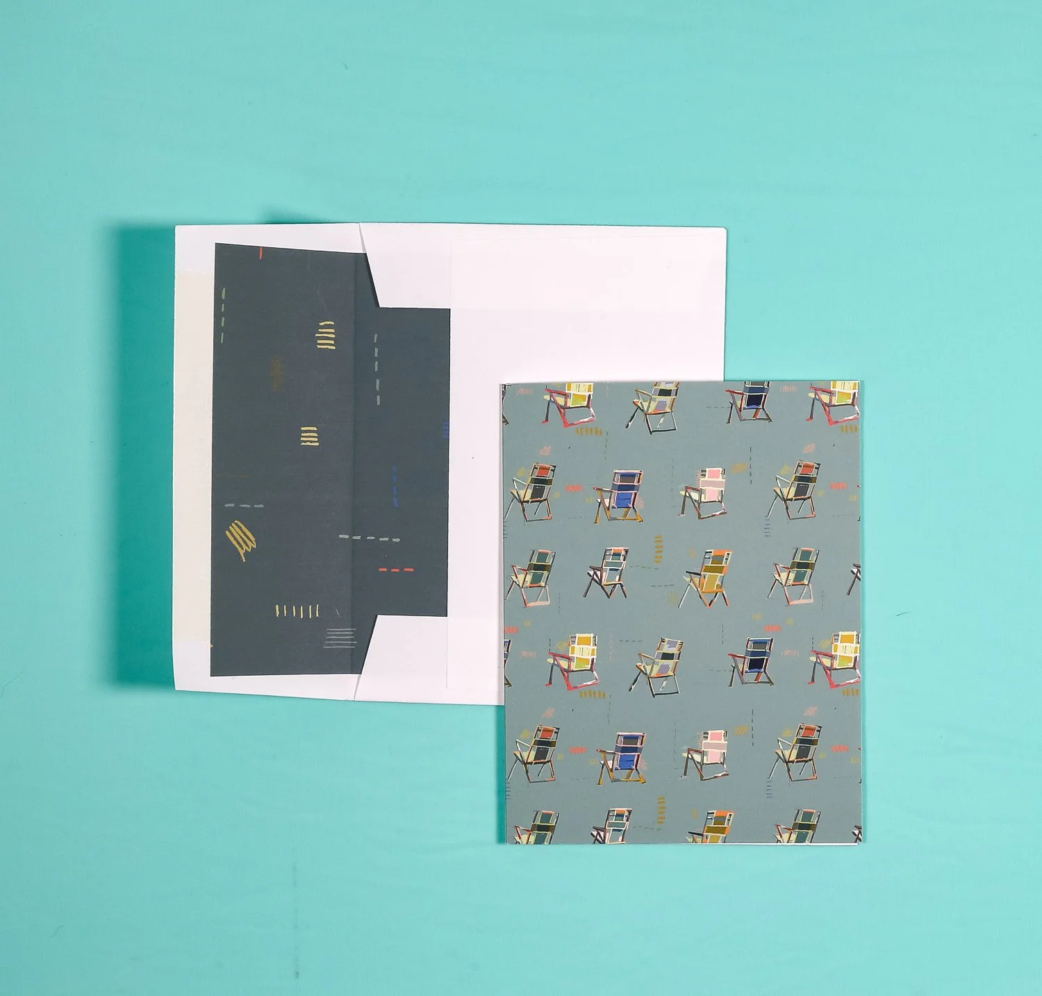 "Happy Place" Teal Beach Chairs |  Greeting Card Set of 8 | Blank Inside