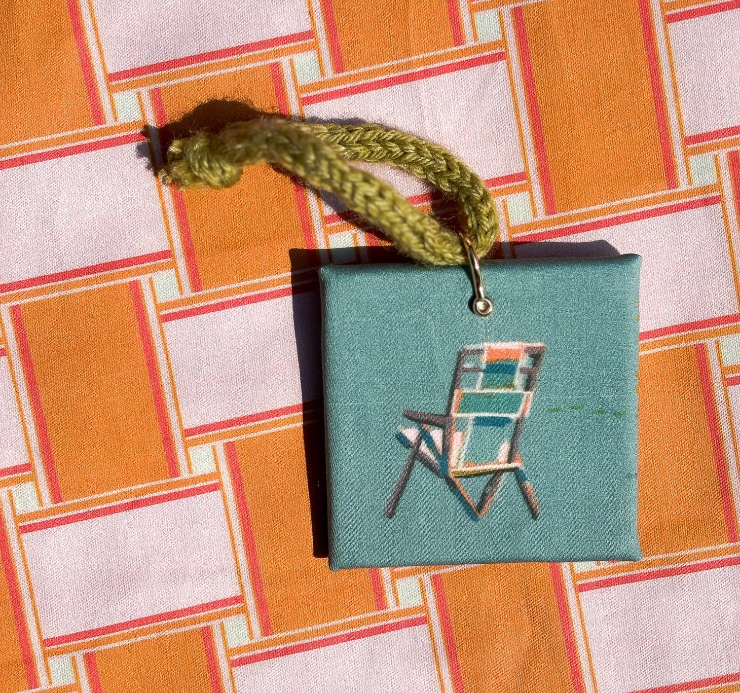 Handmade Ornament | "Happy Place" in Teal + Orange