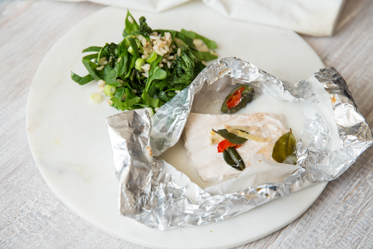 Coconut Baked Fish with Kale Salad
