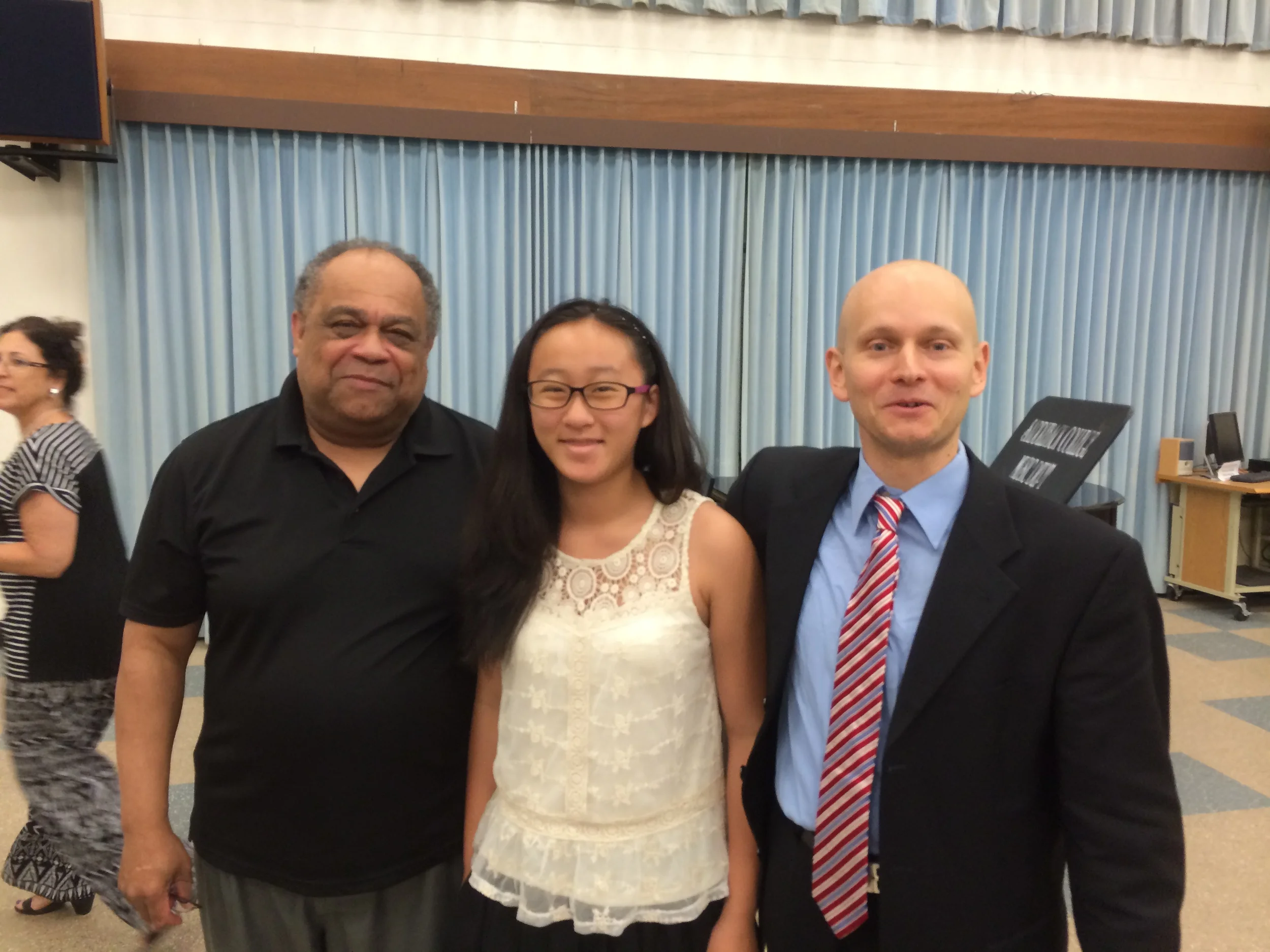 Julia Wang with Master Class teacher W. Fitzpatrick and Yorgos Kouritas