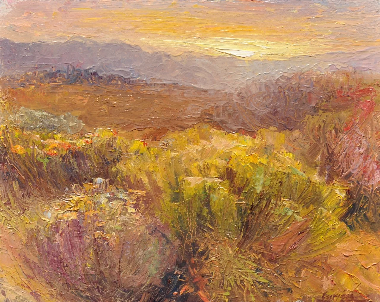 Desert Sunset, oil, 8x10