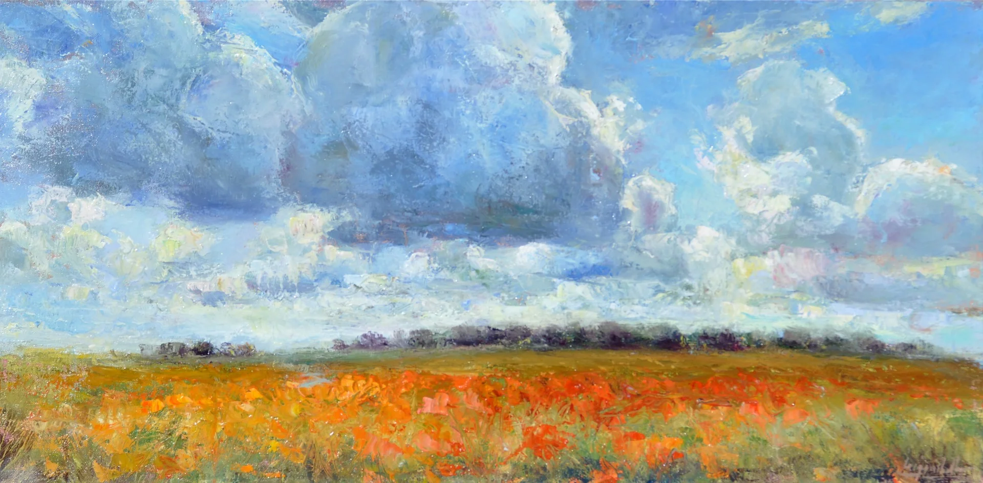 Sky Over Prairie Flowers, oil, 15"x30"