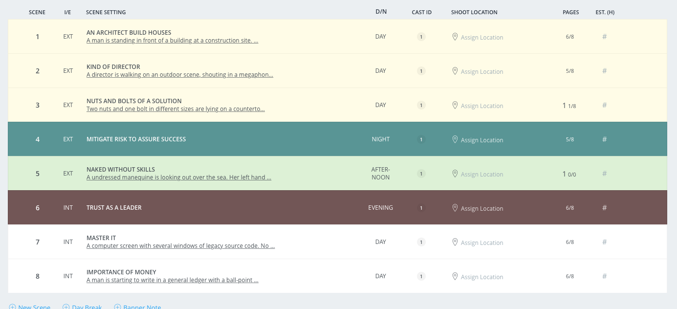 Example of breakdown in StudioBinder