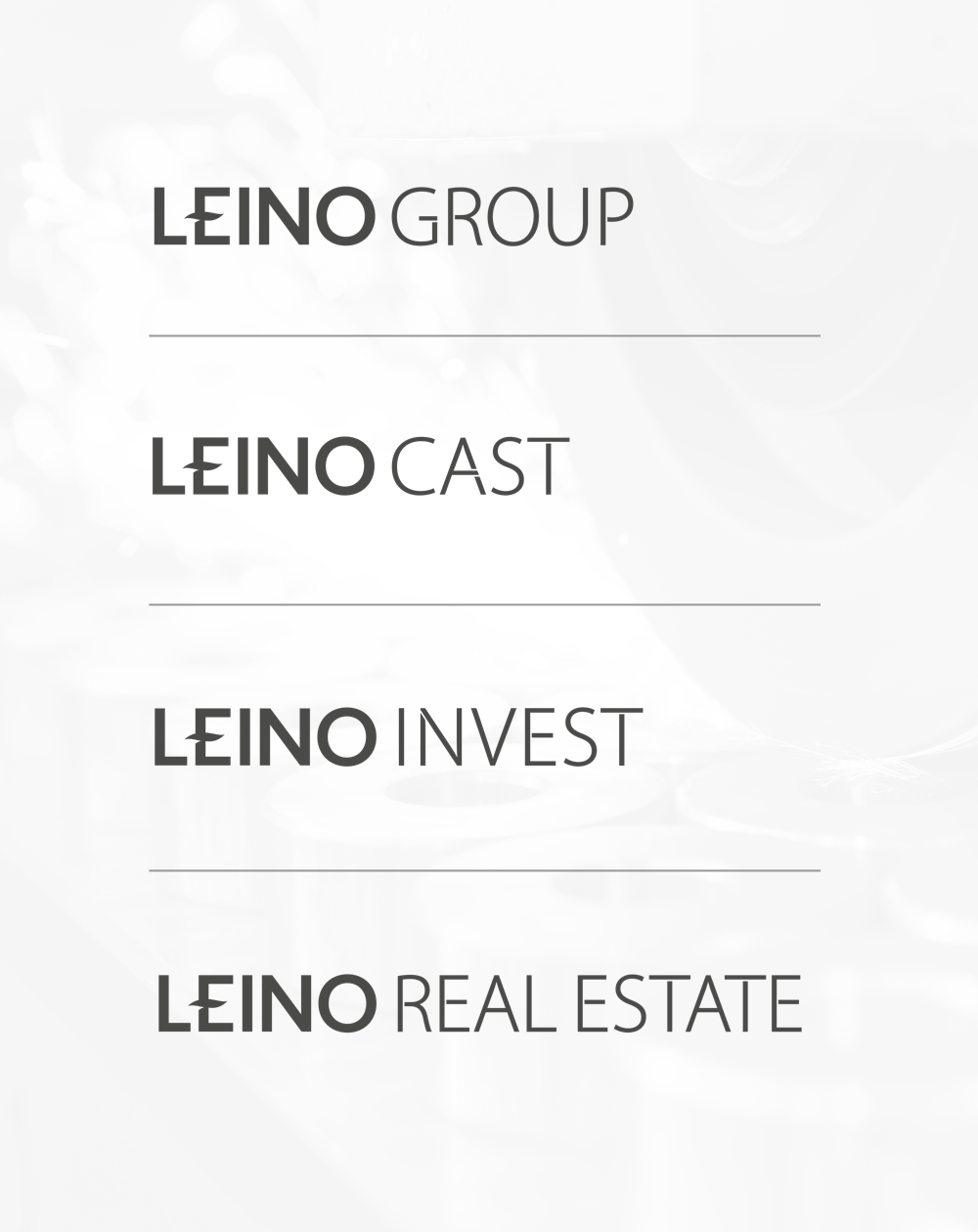 New brand identity was designed from the ground up. Previously the company was known as Leinovalu, but it was renamed as Leino Cast for the increasingly global market. The company structure was also changed to a group, so the identity needed to be able to cover all the different parts of Leino Group.