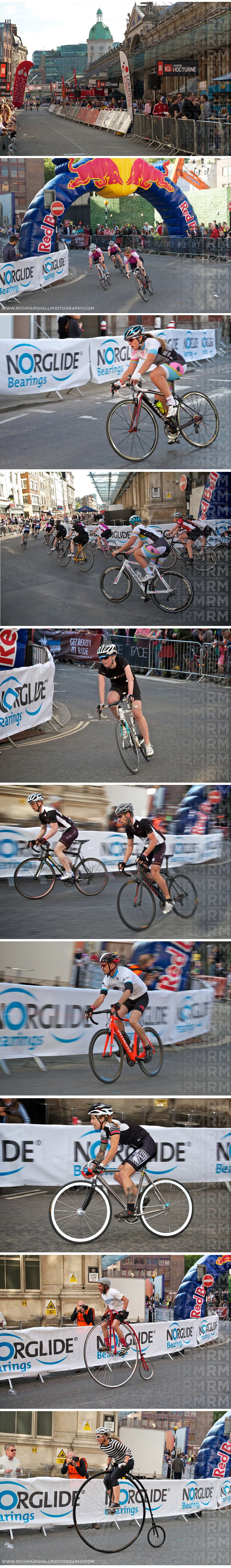 Women's and men's amateur, fixed gear and penny farthing races.