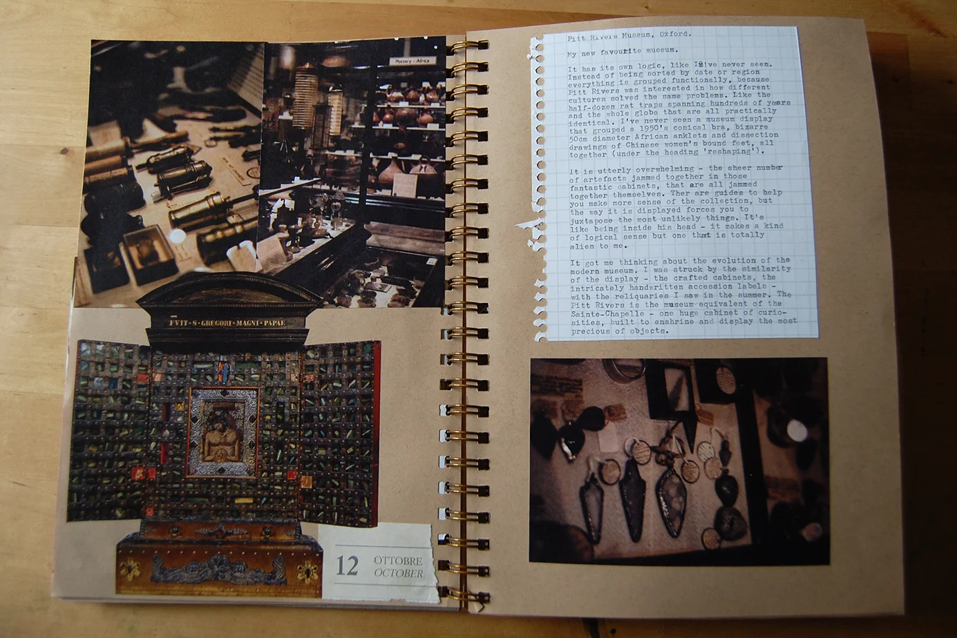 journal page for the pitt rivers museum, oxford. original photography.