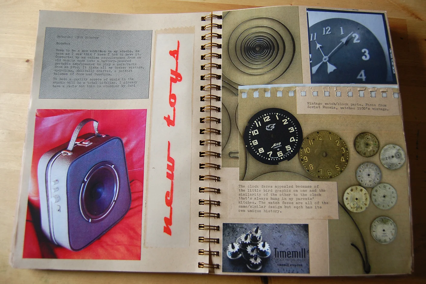 journal page of recent purchases.