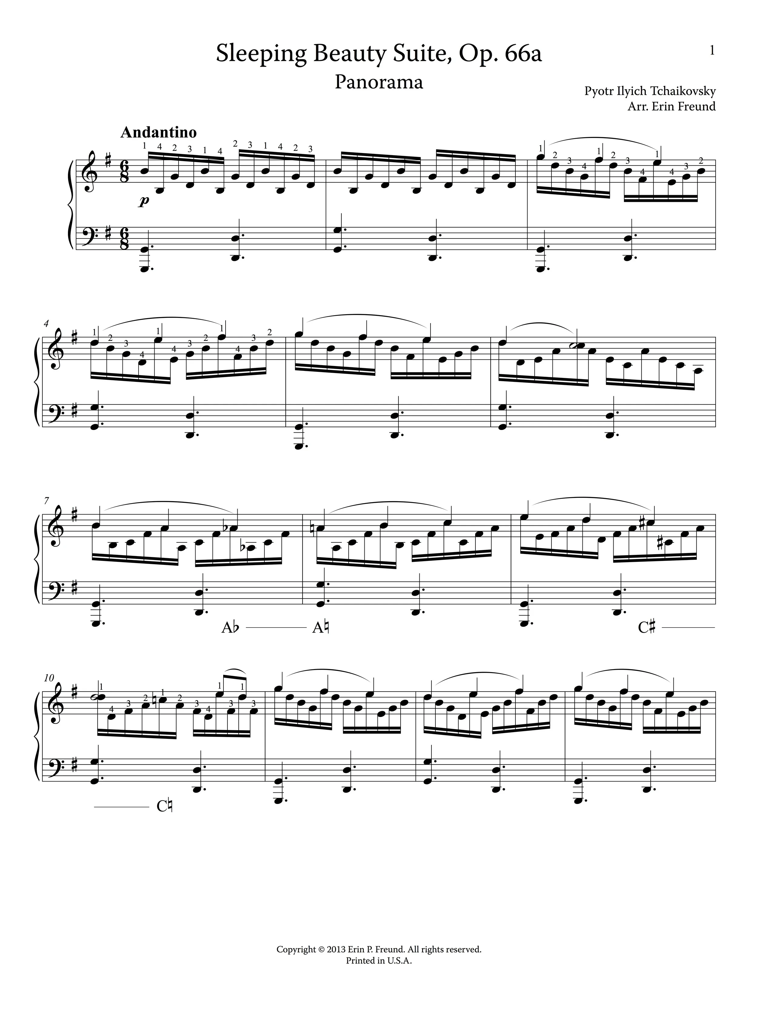 Tchaikovsky: Panorama and Waltz from Sleeping Beauty Suite , arranged for pedal harp solo Download PDF: $12.00