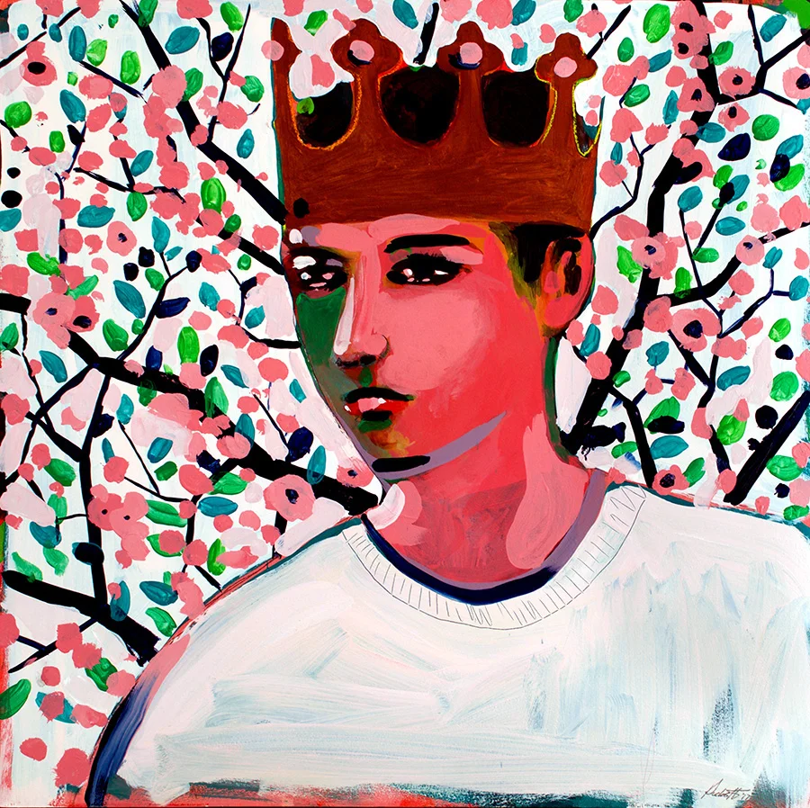 The Burger King, Mixed media on board, 24 x 24"