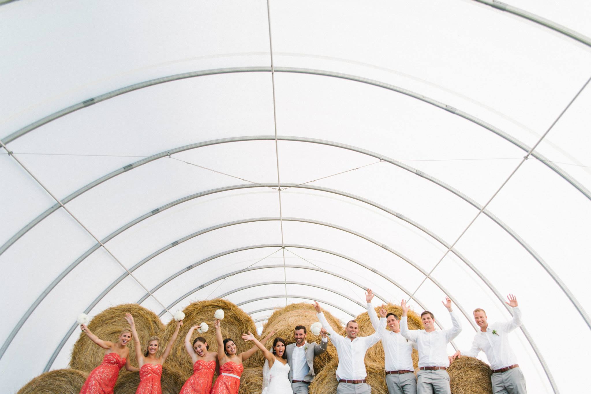 I have no idea what this is even called. A hay shed? A big white dome that keeps hay dry? Whatever. I liked the light. And I had everyone crawl up there as we were walking past it to the open field for formals. What you do not see is that they are actually a good six feet off of the ground. And beneath them is a lot of old probably not functioning farm equipment. I am standing on something that a horse pulled to harvest fields in 1886. I should probably start having bridal parties sign liability waivers. 