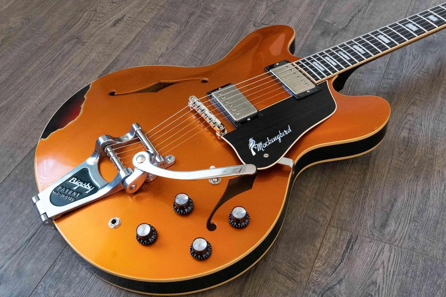 Absolute stunner! I always say you guys come up with the best ideas and this is a clear example! That tangerine orange over a 3 tone burst, slightly relic&rsquo;d with light finish checking, whew! And the most tasteful sounding Bloombuckers from @ton