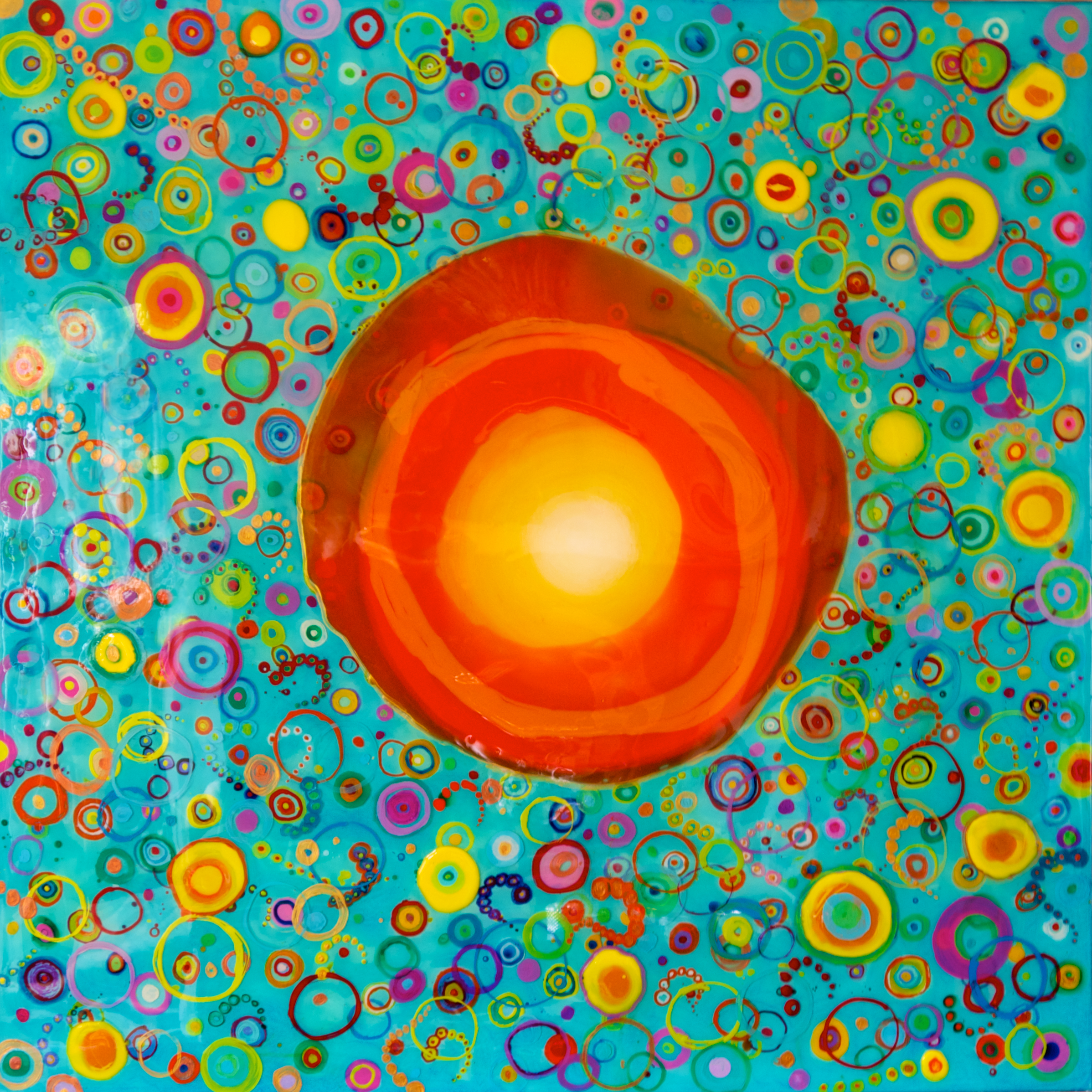 "Orange Krush" 48" x 48" acrylic and resin -SOLD
