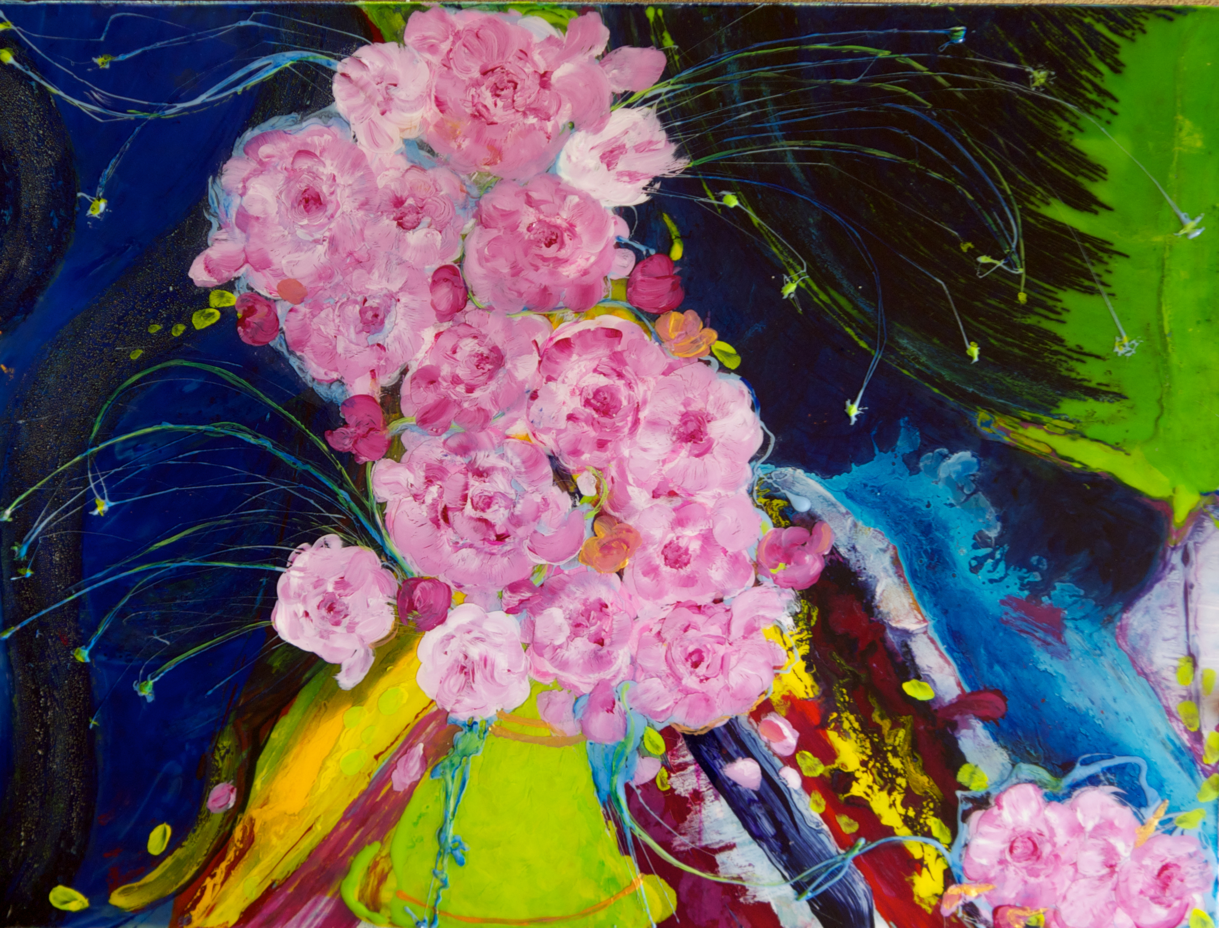 "Peonies" 30" x 40" acrylic & resin on canvas, framed