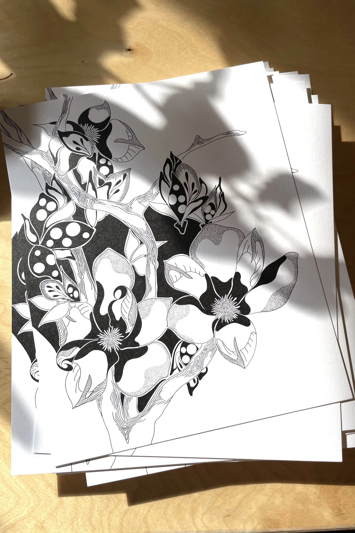 Mmagnolias black and white art print.jpeg