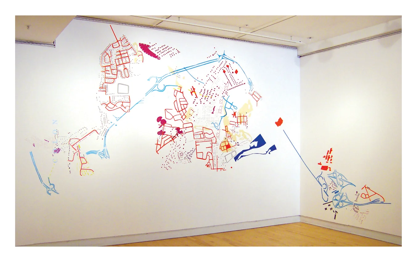  Information Retrieval 104, (Troy, in a day) 2004. Wall mural on adjacent walls. Dimensions variable. Each wall 11 x 8 ft. 