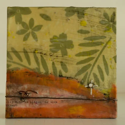“Drill” encaustic, mixed media on wood panel. 6x6" SOLD