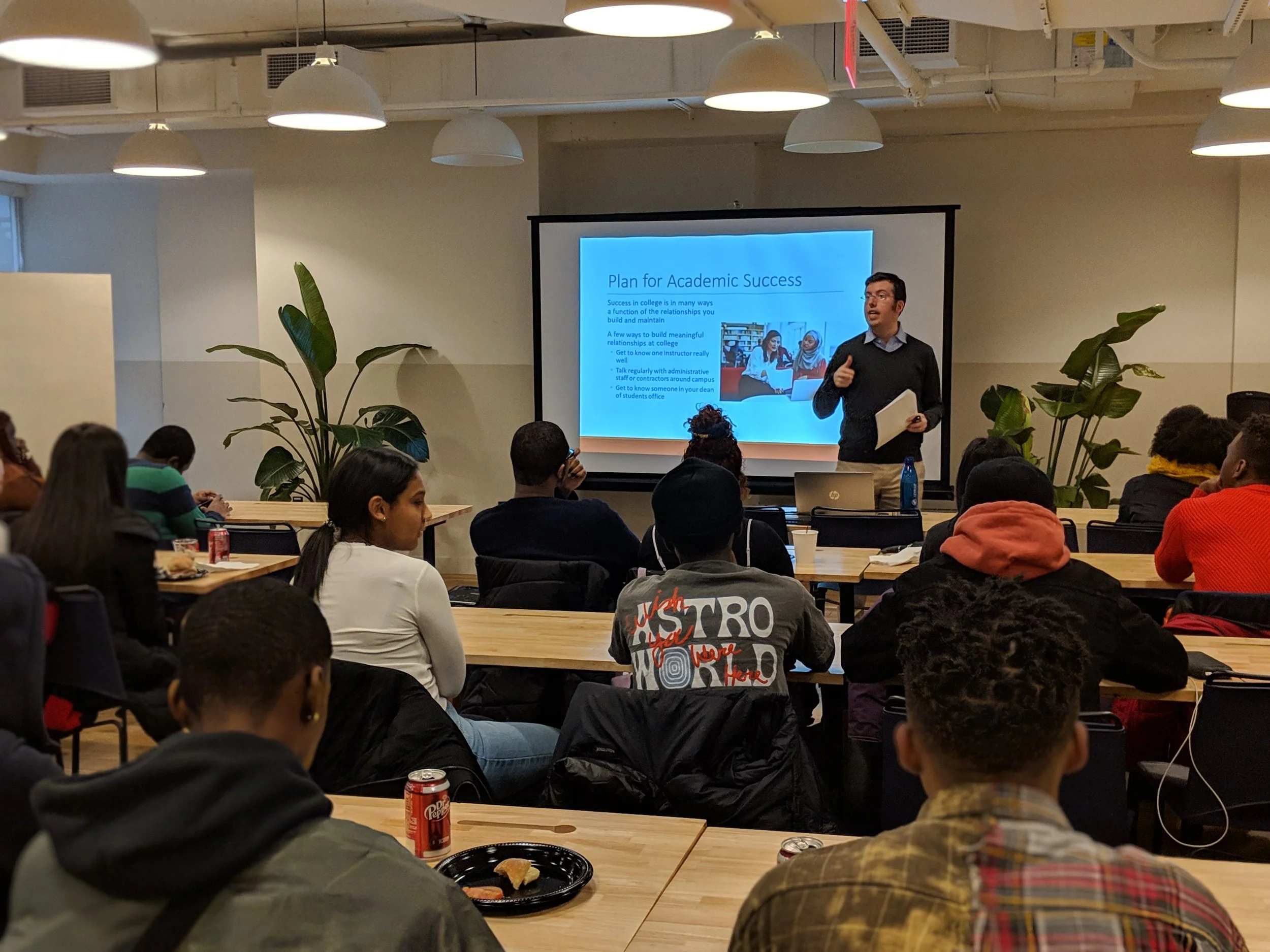 Dr. Jonathan Lewis leads a Nexus Workshop on College Success for recent NYC Public School Graduates
