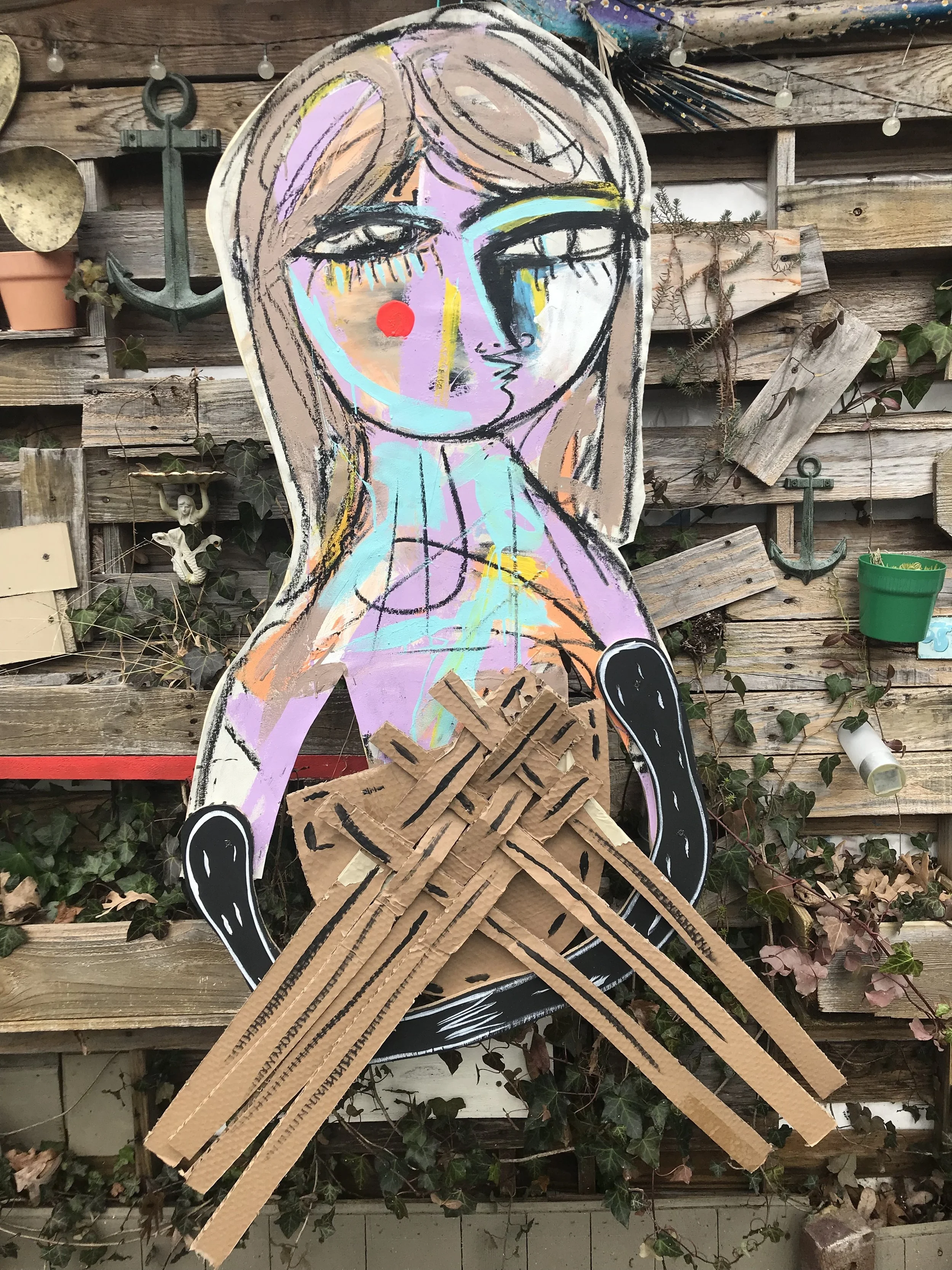  STREET ARTIST 3, CANVAS OVER WOOD CUTOUT WITH CARDBOARD  SOLD 