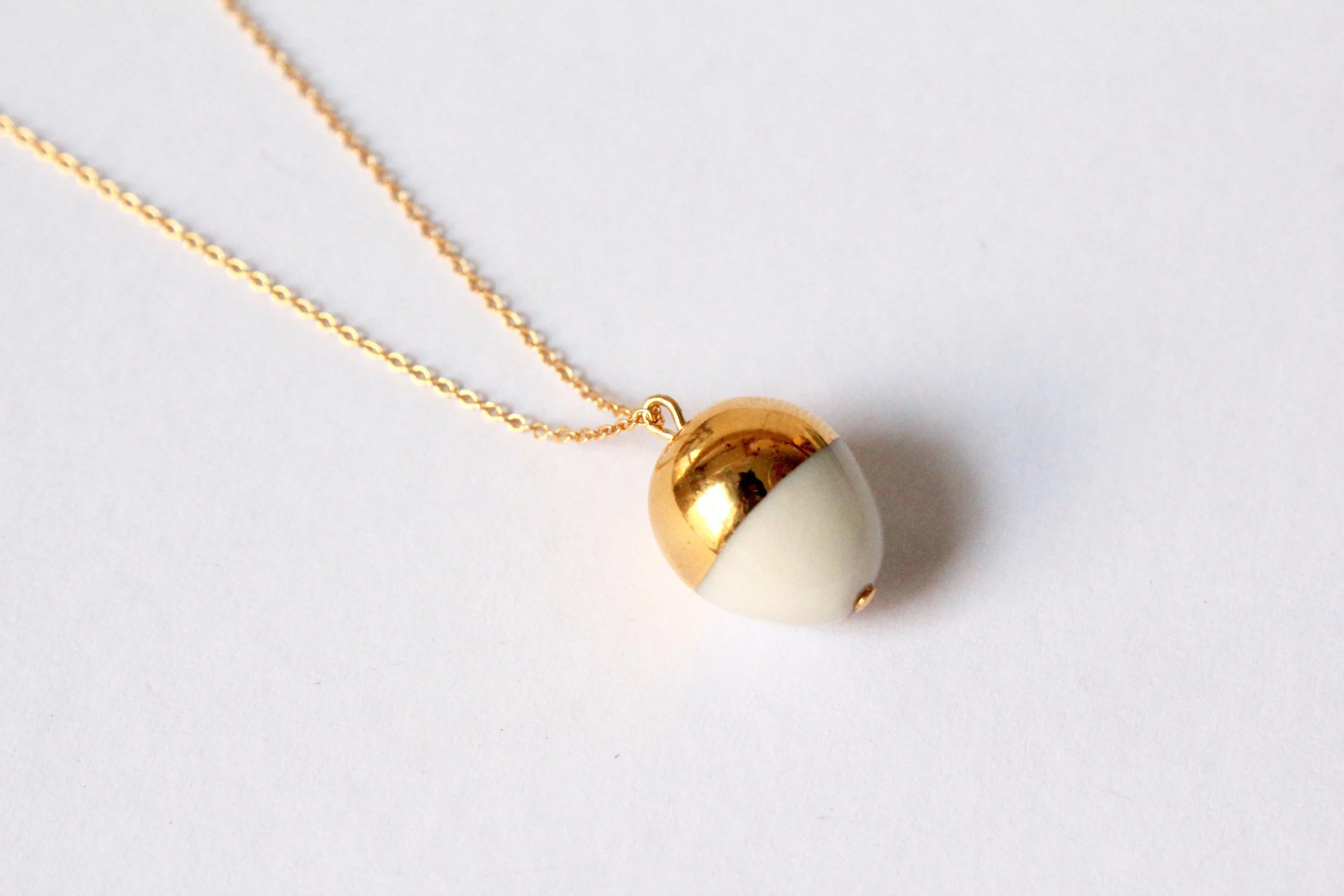 Gold Dipped Acorn White Necklace