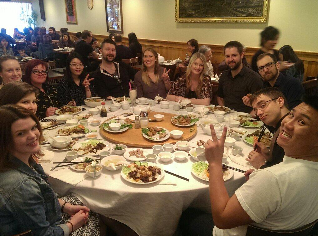 Clio's support team enjoying a team dinner.