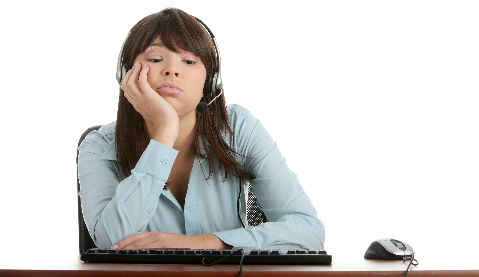 Bored contact center agent feeling burned out.