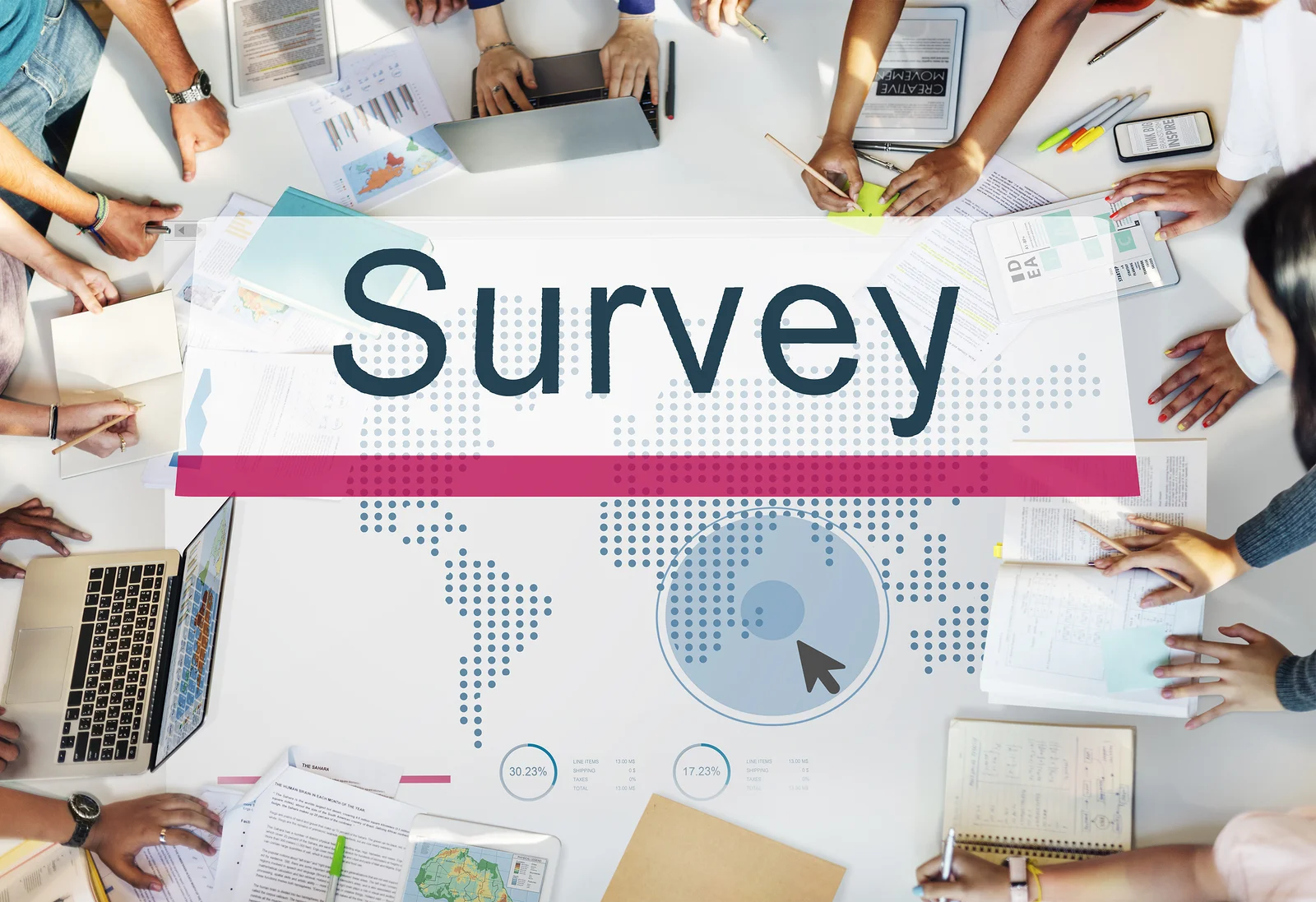 A team of professionals analyzes a customer service survey.