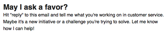 Excerpt from Customer Service Tip of the Week welcome email.