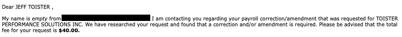 Excerpt from a customer service email.