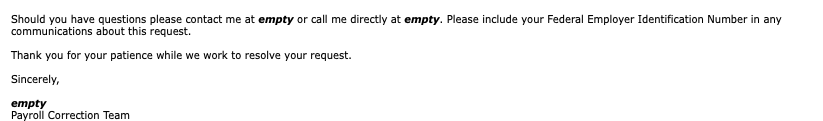 Excerpt from a customer service email.