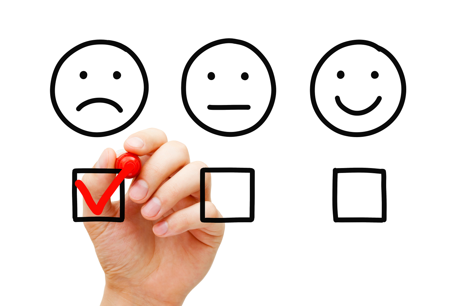 Person filling out a customer service survey to report a negative experience.