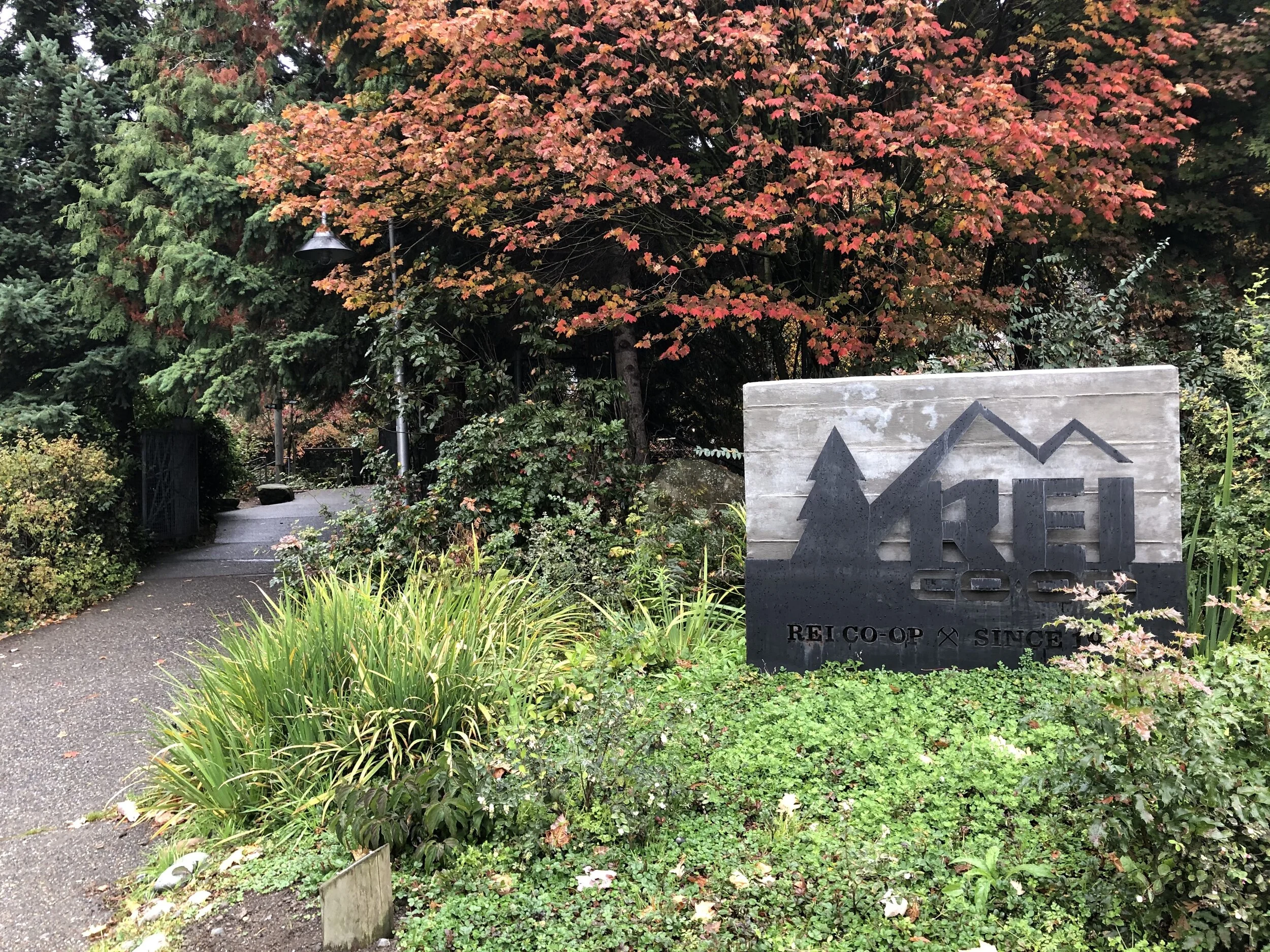 The front entrance to the REI flagship store in Seattle.