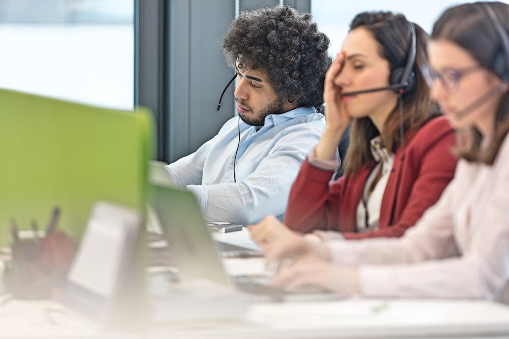 Exhausted customer service employees struggle to concentrate.