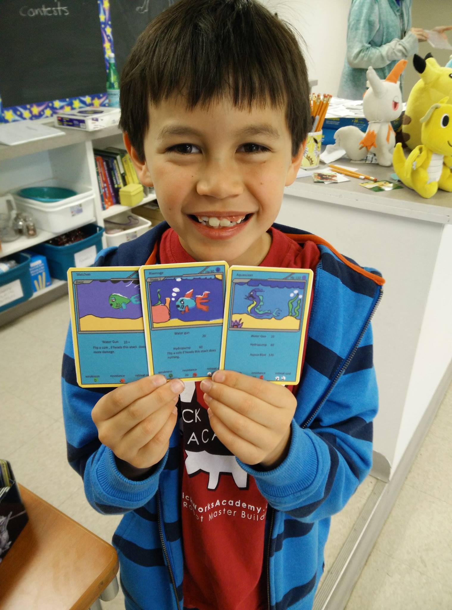 Student with custom made cards