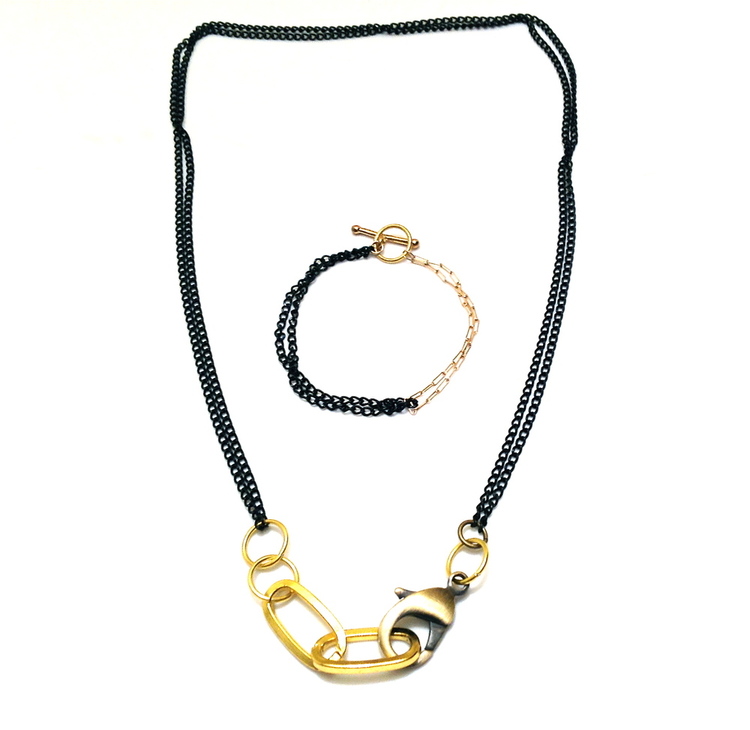 Barbara Campbell Jewelry Made In Brooklyn Black and Gold Chain Brass Necklace and Bracelet Product Design Classic Street Wear Style.jpeg