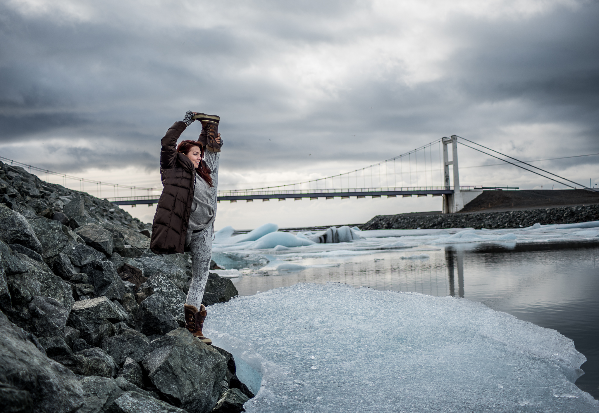    It's always fun to stand on one leg on uneven rocks with freezing water all around. You find that balance no problem.   