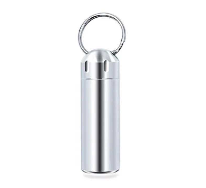 SHD Pill Box Keychain Waterproof Single Chamber Stainless Steel Pill Organizer for Outdoor Travel Camping 